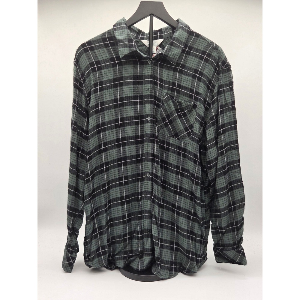 Market & Spruce XL Green Black Plaid Rayon Button Up Shirt NWT 101-828